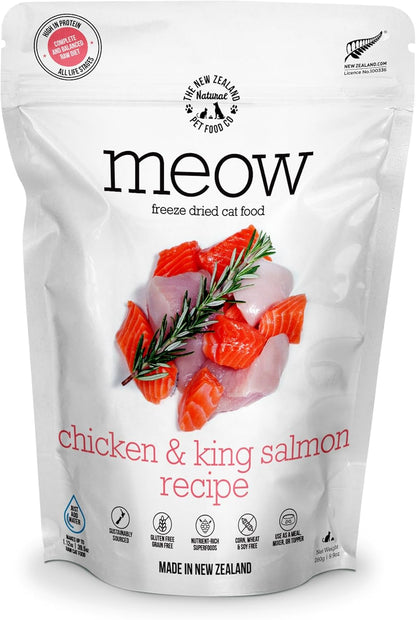 The New Zealand Natural Pet Food Co Meow Freeze Dried Cat Food - Chicken & King Salmon Recipe, High Protein Treats & Toppers, Dry Cat Food,9.9oz