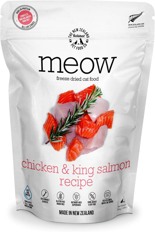 The New Zealand Natural Pet Food Co Meow Freeze Dried Cat Food - Chicken & King Salmon Recipe, High Protein Treats & Toppers, Dry Cat Food,9.9oz