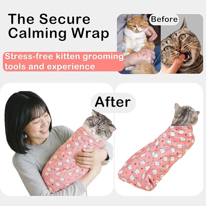 21.7'' Cat Grooming Bag for Nail Trimming - Escape Proof Pet Restraint Wrap for Cats, Calming Swaddle Burrito, Anti-Scratch Anti-Runaway & Anti-Bite, Easy Cat Clipping & Care (M (up to 6 lbs))