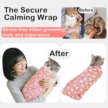 21.7'' Cat Grooming Bag for Nail Trimming - Escape Proof Pet Restraint Wrap for Cats, Calming Swaddle Burrito, Anti-Scratch Anti-Runaway & Anti-Bite, Easy Cat Clipping & Care (M (up to 6 lbs))