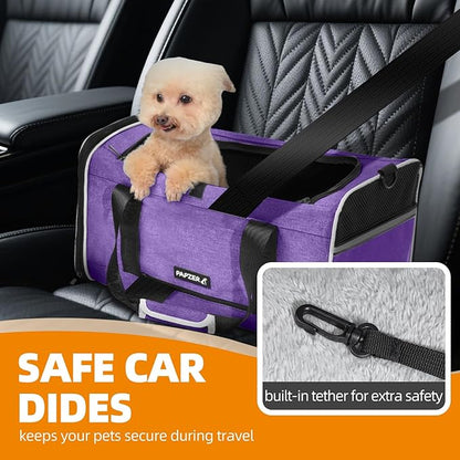 Top Open Medium Cat Carrier Roll Up Flap, Delta Approved TSA Pet Travel Crate Suitcase Luggage Sleeve, Soft-Sided Dog Kennel Bag 18"x11"x11" United, American Airline Under Plane Seat Purple