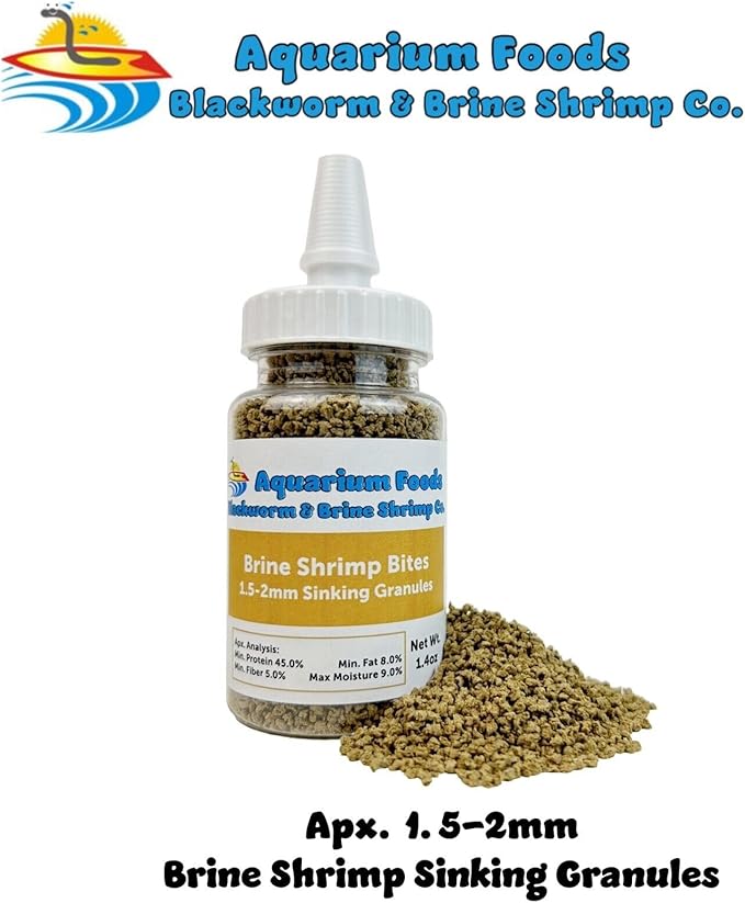 Aquatic Foods Inc. Brine Shrimp Sinking Micro Bites for Guppies, Nano Fish, Cichlids, Discus, Corys, Tetras, Bettas All Tropical Fish…1.4oz Squeeze Bottle