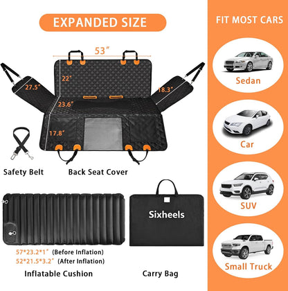 Car Back Seat Pet Cover for Dogs Back Seats Protector, Soft Inflatable Cushion Backseat Extender Comfortable Dog Hammock, Waterproof Dog Bed Rear Travel Accessories for Car,SUV,Truck