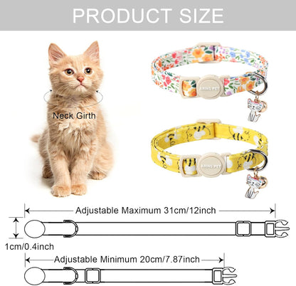 ARING PET 2 Pack Cat Collars-Cute Breakaway Cat Collar with Bell & Pendant, Adjustable Floral&Bees Pattern Kitten Collars with Safety Buckle for Girl and Boy Cats