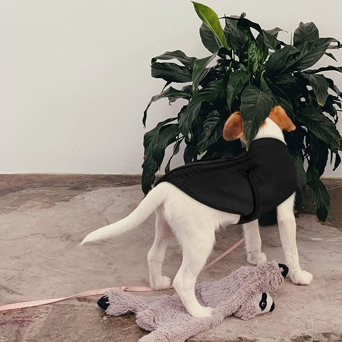 Queenmore Large Dog Sweaters, Soft Fleece Vest Pullover Pet Jacket with Leash Hole, Warm Winter Dog Clothes Cold Weather Doggy Dachshund Sweater for Large Dogs Cats Boy or Girl (Black, L)