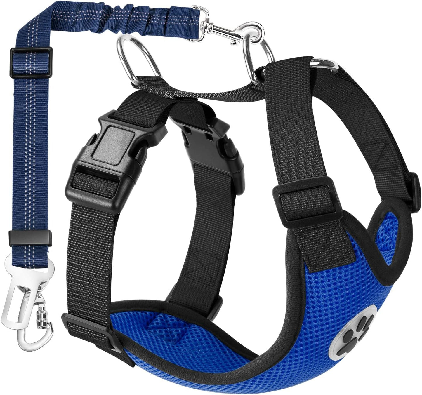 Lukovee Dog Seat Belt for Car, Adjustable Dog Car Harness for Large Medium Small Dogs, Soft Padded & Breathable Mesh Dog Seatbelt with Car Vehicle Connector Strap (Blue Double Clip,Large)