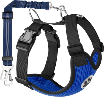 Lukovee Dog Seat Belt for Car, Adjustable Dog Car Harness for Large Medium Small Dogs, Soft Padded & Breathable Mesh Dog Seatbelt with Car Vehicle Connector Strap (Blue Double Clip,Large)