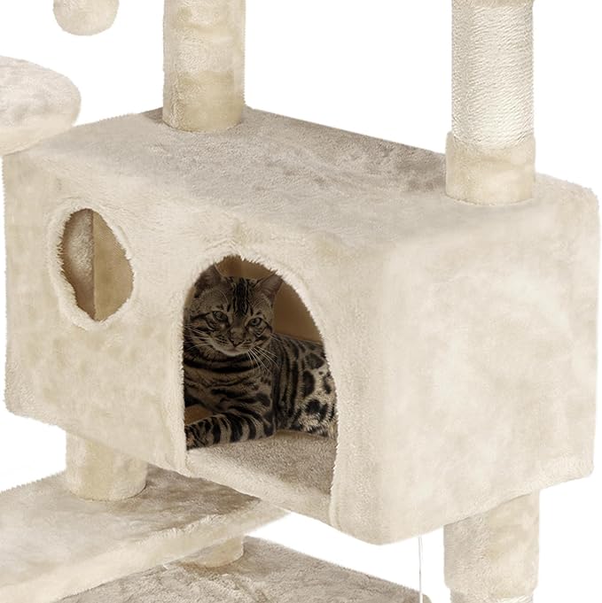 Yaheetech 62in Cat Tree Cat Tower for Indoor Cats, Cat Furniture w/Double Condo, Scratching Posts, Multiple Platforms and Balls for Kittens & Cats, Beige