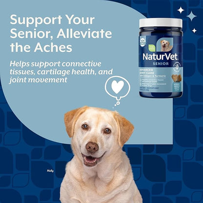 NaturVet Senior Advanced Joint Health Dog Supplement – Includes Glucosamine, MSM, Chondroitin, Collagen – Helps Supports Canine Joint Health Function – 60 Ct. Soft Chews