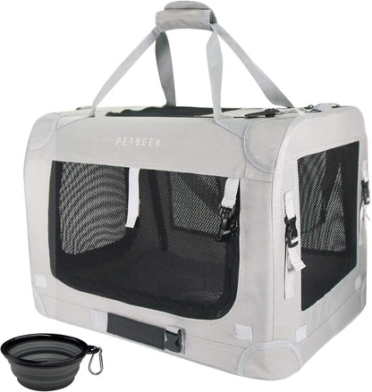 Extra Large Cat Carrier Soft Sided, Portable Small Dog Carrier for 2 Cats, 24"x16.5"x16" Car Travel Folding Comfortable Design with Bowl, Grey