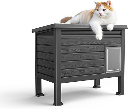 DRATO Outdoor Cat House,Weatherproof Feral Cat Shelter with Raised Floor,Warm,PP Material,Outdoor Feral Cat House for Cats and Small Animals,with Door,Easy to Assemble (Black, Large)