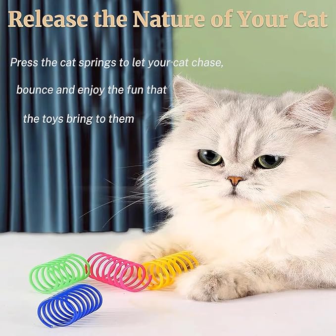 64 PCS Cat Spring Toys for Kittens - Colorful Spiral Design, BPA-Free Durable Plastic - Interactive Cat Toys for Swatting, Biting, Hunting - Keep Kittens Active, Entertained & Fit