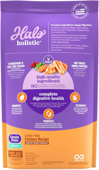 Halo Holistic Cage Free Chicken Cat Food, Grain Free Dry Cat Food, For Healthy Weight Support, Kibble for Indoor Cats, 3 lb Bag