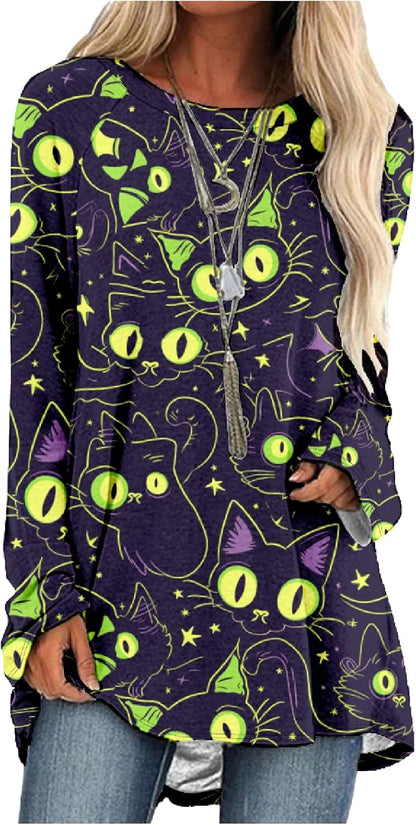 MARSVOVO Women Novelty Graphic Plus Size Sweater Crewneck Long Sleeve Cute Printed Loose Fit Casual Fall Sweaters Top