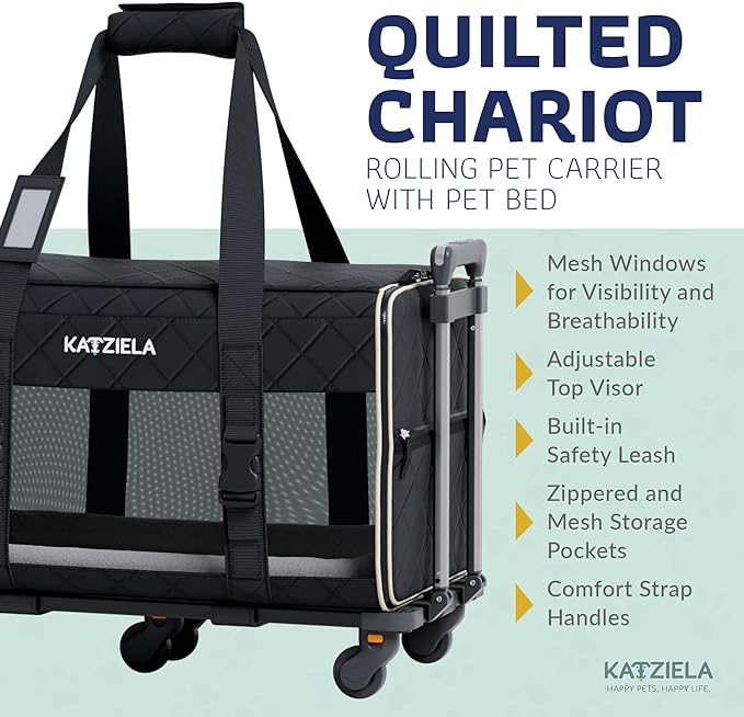 Pet Carrier Airline Approved - Dog Carrier with Wheels - TSA Airline Approved Dog Carrier - Rolling Pet Carrier with Wheels for Small to Medium Size Cat or Dog - Airplane Cabin Animal