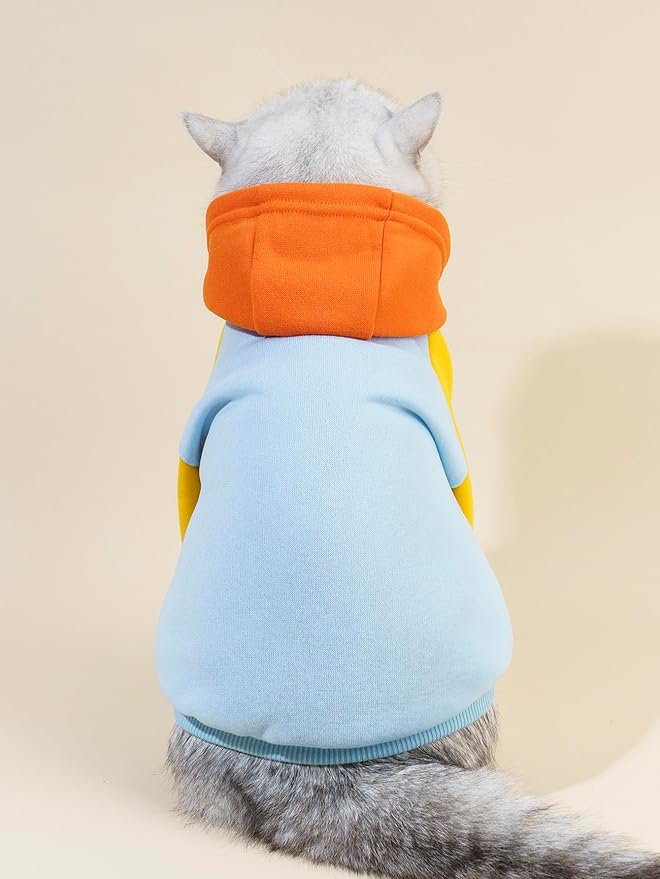 QWINEE Basic Dog Hoodie Sweatshirt Puppy Sweater Warm Cat Costumes Pet Clothes for Chihuahua Puppy Kitten Small Medium Dogs Orange and Blue X-Small