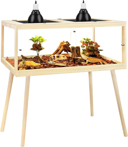 Prolee Bearded Dragon Tank with Leg Stand,Wooden Lizard Tank,Reptile Tank with Metal Mesh Roof Door, Acrylic Panel Snake Tank with Lock Design (Oak, 48"x20"x20")