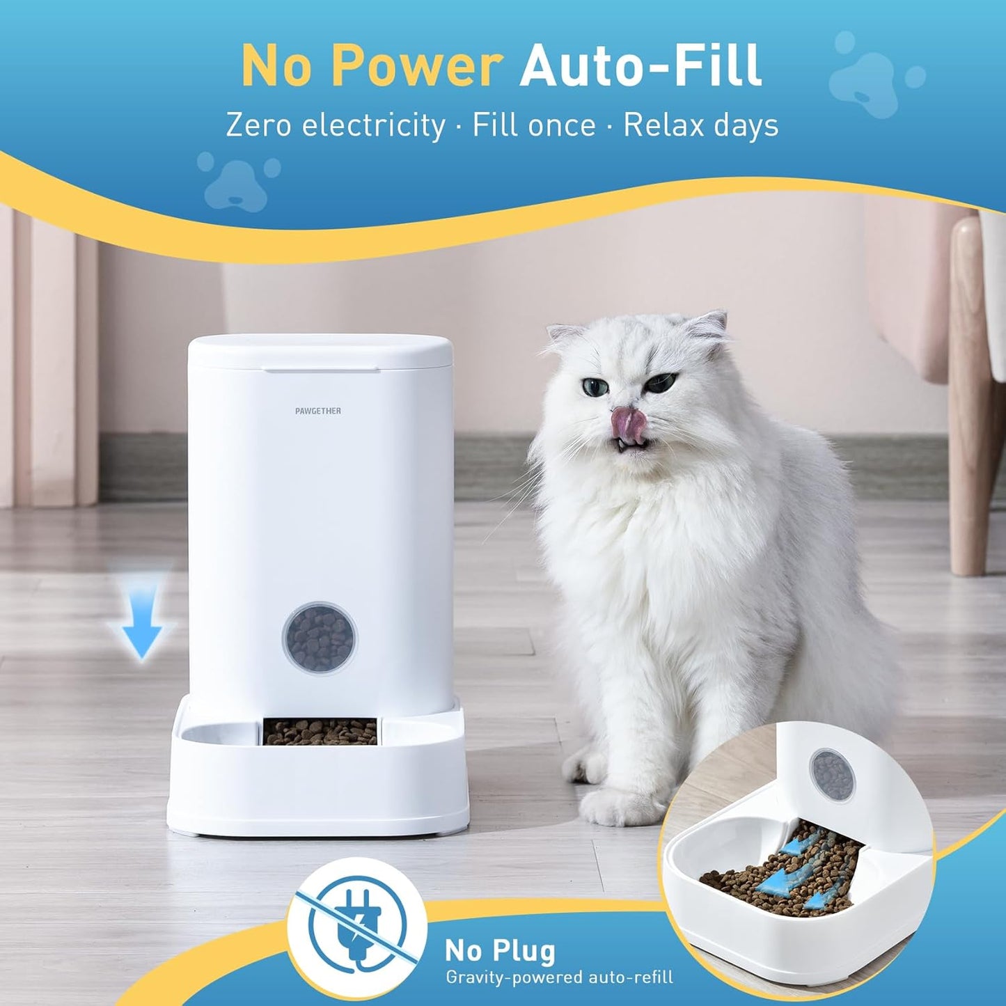 PAWGETHER® Gravity Cat Feeder, Self-Dispensing Dog Food Dispenser, Pet Food Station 1 Gallon/3.5L Capacity Automatic Pet Feeder Cat & Dog Food Bowl, Easy to Fill