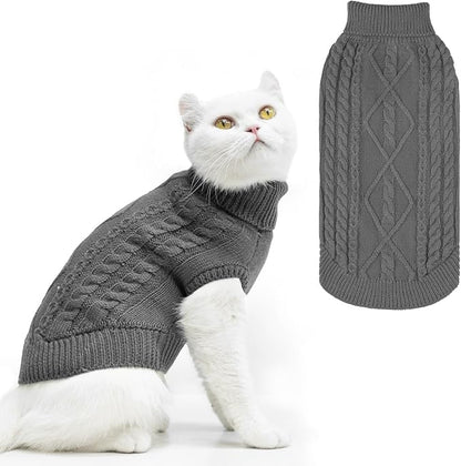 PUPTECK Winter Cat Sweater Coat - Soft Warm Cold Weather Clothes Knitwear for Kittens & Small Dogs Indoor Outdoor Wearing, Knitted Classic for Doggies Kitties Girls Boys, Grey, L