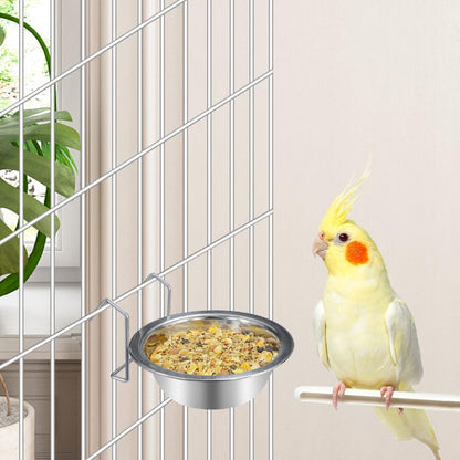 Wontee Pet Bowl Stainless Steel Hanging Food Water Bowls Bird Cage Feeder for Birds, Parrots, Small Sized Dogs and Cats (M)