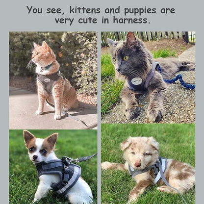 Cat Harnesses and Puppy Harness with Leashes Set, Escape Proof Cat Harness, Adjustable Reflective Soft Mesh Vest Fit Puppy Kitten Rabbit Ferrets's Outdoor Harness