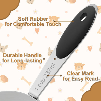 1 Cup Dog Food Scoop, Stainless Steel Scooper for Feeding Pet, Cat, Dog, Rabbit, Bird, Long Handle, Dishwasher Safe