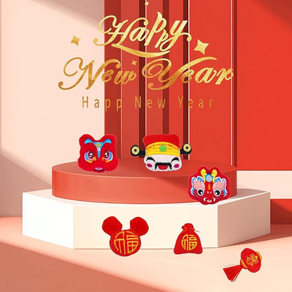 Lunar New Year Cat Toys for Bored Indoor 6 Pcs Xmas Plush Catnip Toys Training Kitten Chewing Interactive Toys Chinese Red