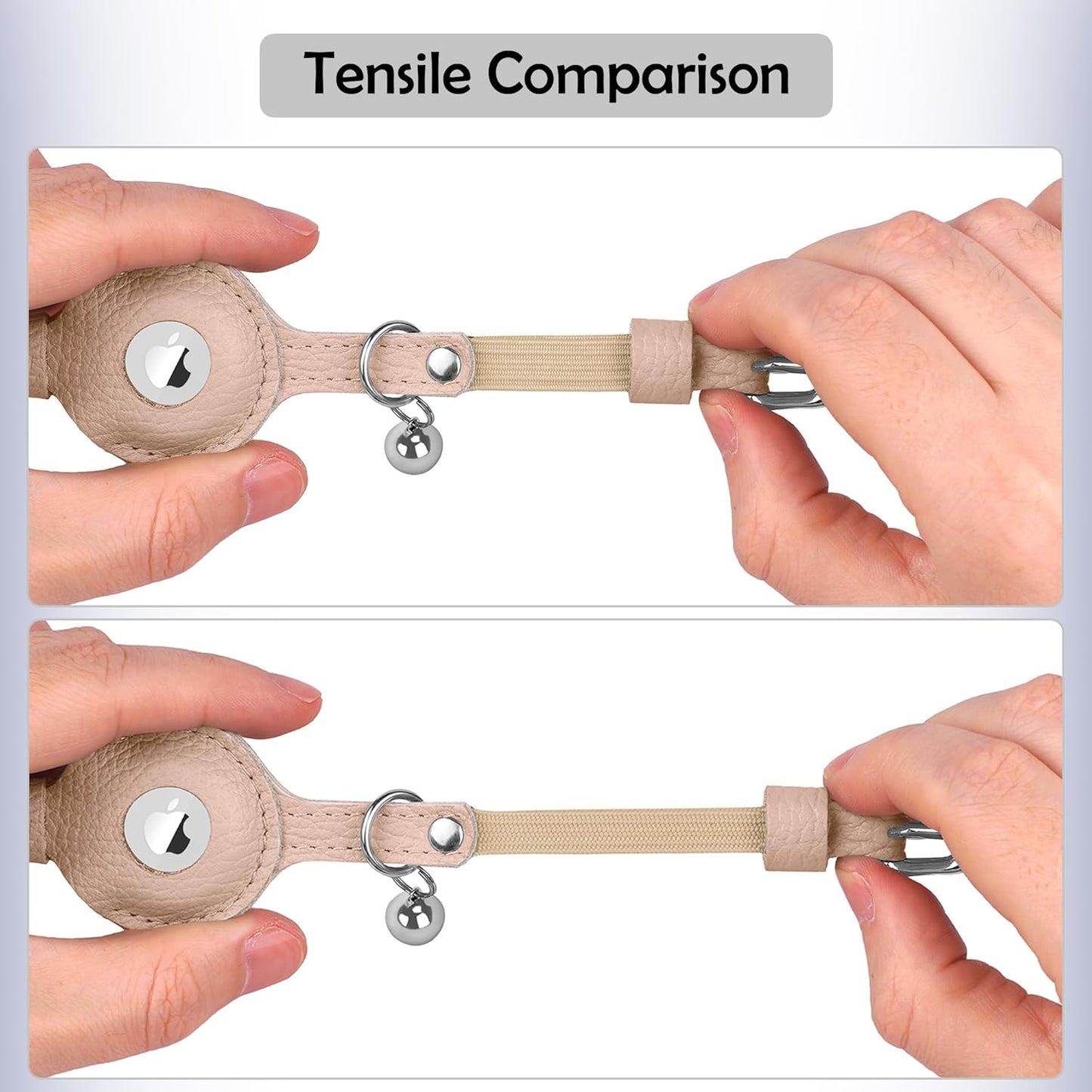 OOPSDOGGY Cat Collar for AirTag Holder, Leather Kitten Collars with Elastic Strap & Bell, Non Breakaway Adjustable Small Pet Collars for Indoor & Outdoor for Boy, Girl (Beige)