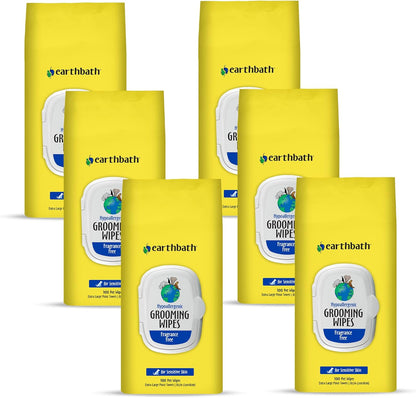 earthbath, Hypo-Allergenic Grooming Wipes - Fragrance Free Dog Wipes for Paws and Butt, Best Pet Wipes for Dogs with Sensitive Skin, Made in USA, Cruelty-Free Dog Cleaning Wipes - 100 Count (6 Pack)