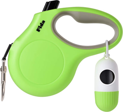 Fida Retractable Dog Leash with Dispenser and Poop Bags, 16 ft Pet Walking Leash for Large Dog up to 110 lbs, Anti-Slip Handle, Tangle Free, Reflective Nylon Tape (L, Green)