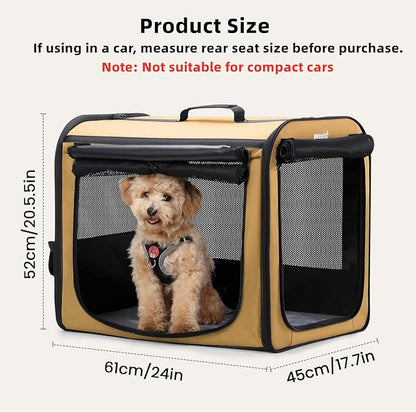 Dog Car Carrier Light Weight, Dog Carrier for Cars Easy to Assemble, Dog Cars Crate Portable and Breathable, Foldable Pet Carrier for Both Indoor and Outdoor Use, Dogs Travel Crate with Curtain Brown