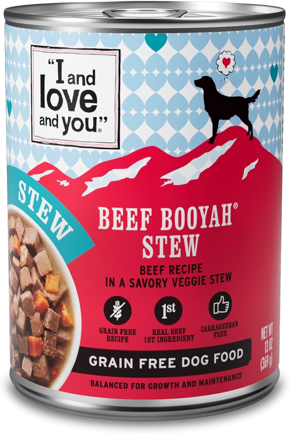 I AND LOVE AND YOU Wet Dog Food - Beef Booyah Stew - Beef Recipe, Grain Free, Filler Free 13oz can, 12pk