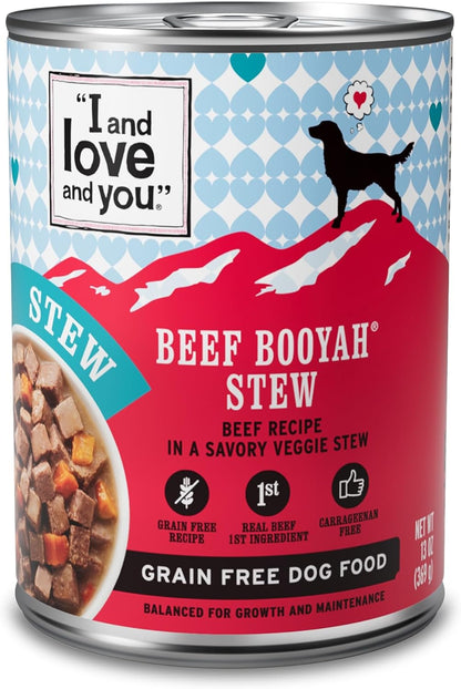 I AND LOVE AND YOU Wet Dog Food - Beef Booyah Stew - Beef Recipe, Grain Free, Filler Free 13oz can, 12pk