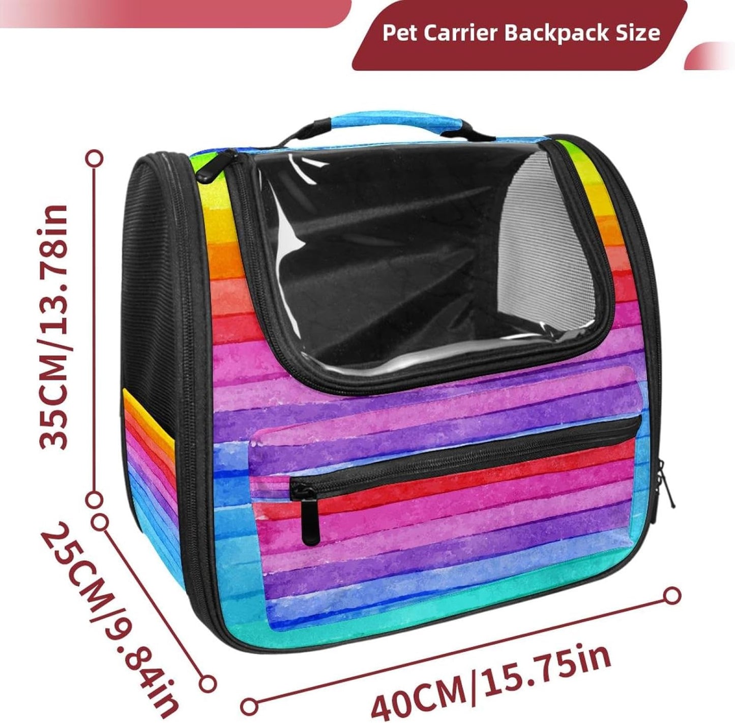 Stripe Rainbow Transparent Pet Carrier for Travel Hiking for Kitty Small Dog