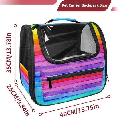 Stripe Rainbow Transparent Pet Carrier for Travel Hiking for Kitty Small Dog