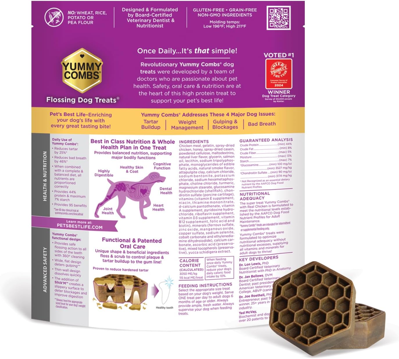 Yummy Combs Dog Dental Treats – Vet VOHC Approved – Delicious Chicken Protein – Removes Tartar with Cleaning Comb Shape – Dental Dog Treats for Large Dogs (36oz, 27 Count)