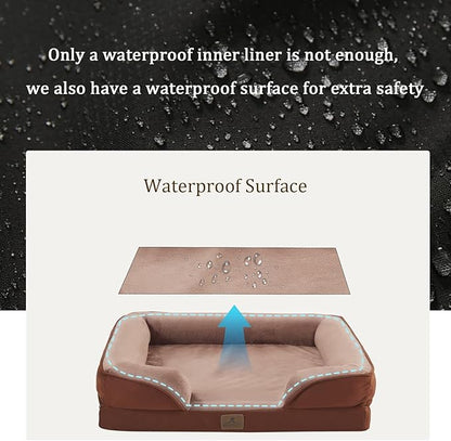 Bedfolks Orthopedic Dog Bed Extra Small, Waterproof Dog Sofa Bed for Small Dogs & Cats, Egg Foam Pet Couch Bed with Removable Washable Cover and Nonslip Bottom, Brown