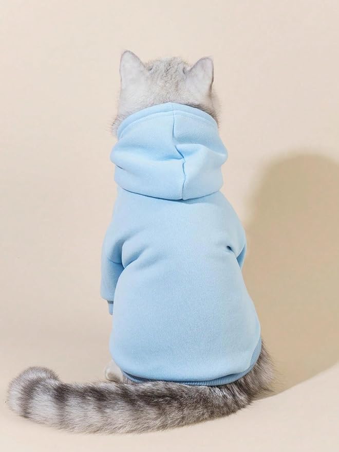 QWINEE Basic Dog Hoodie Sweatshirt Puppy Sweater Warm Cat Costumes Pet Clothes for Chihuahua Puppy Kitten Small Medium Dogs Light Blue Medium