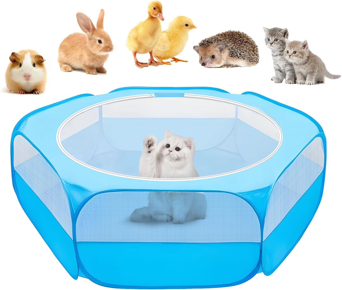 UWE Small Animal Playpen, Chicken Brooder Box with Cover Top, Portable Outdoor Exercise Pet Cage Tent, Waterproof Breathable Pet playpen Indoor for Chick Ktiien Bunny Hamster Guinea Pig, Blue