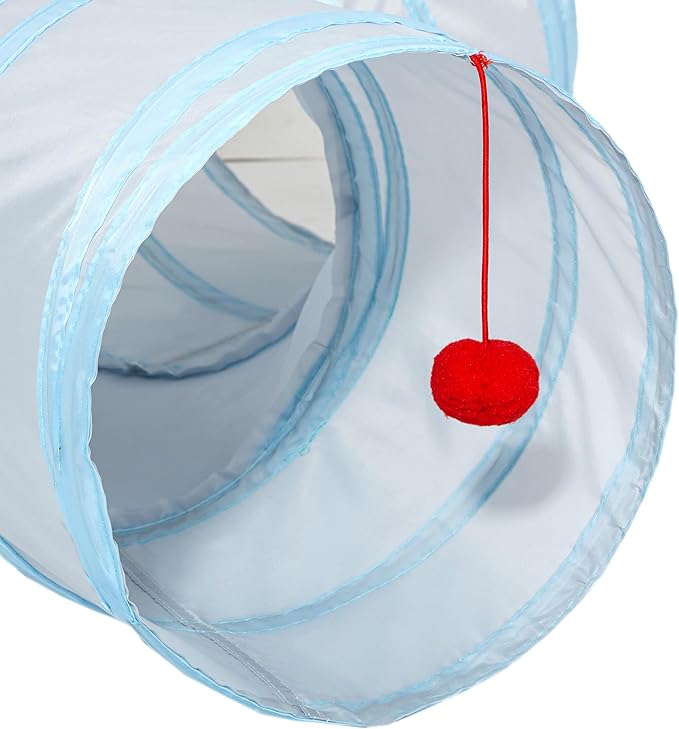 Tempcore 3-Way Collapsible Cat Tube Toys, Indoor Cat Tunnels with Peek Hole Toy Ball, Light Grey