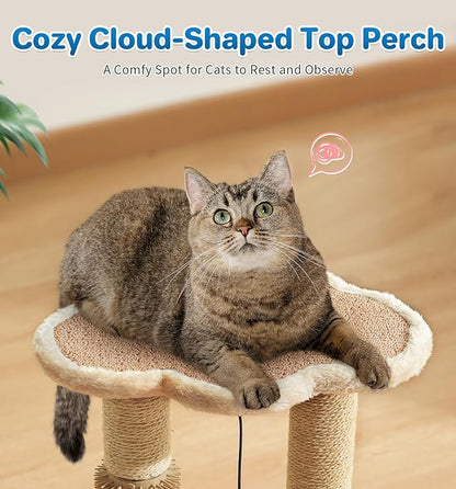 Made4Pets Cat Scratching Post, Cat Self Groomer for Indoor Cats, Cloud Soft Perch for Rest, 17.5" Tall Natural Sisal Scratcher Cat Grooming Interactive Ball Track Toys for Small Cats Kittens