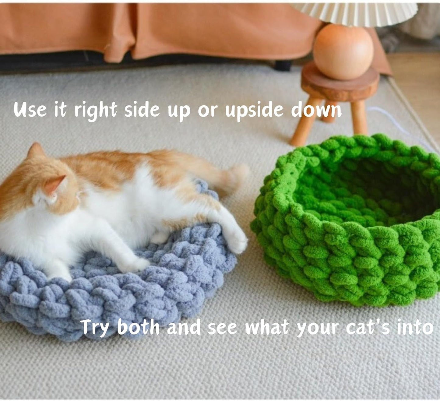 Cat Nest Bed – Premium Handwoven Washable Extra Soft Round Cave House for Indoor Kitten & Kitty, Small & Large (LGreen,Large)