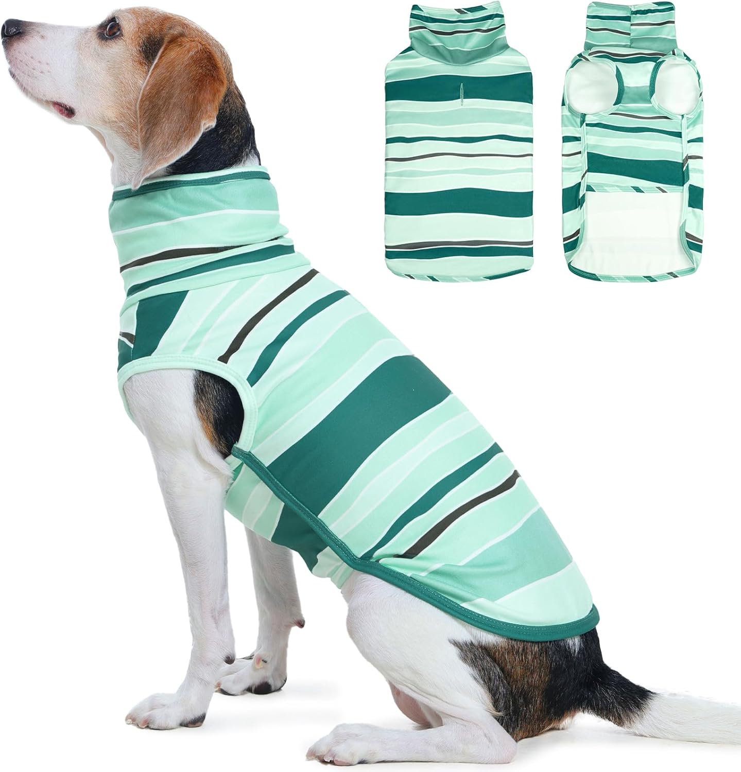 ROZKITCH Fleece Dog Pjs for Medium Dogs Boy, Cozy Stretchy Turtleneck Jumper with Leash Hole for Winter Spring Autumn, Machine Washable Pet Clothes for Indoor & Outdoor BlueStripe L