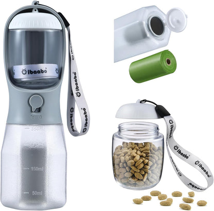 Dog Water Bottle with Food Container & Poop Bag Holder, Travel Water Bowl, Portable Pet Dispenser, Dog Gifts Stuff Accessories Items, Puppy Essentials for Yorkie Chihuahua Walking Hiking