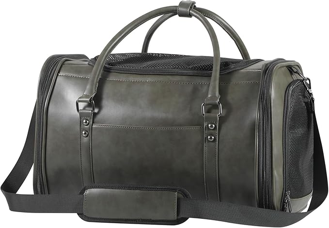 Stylish Leather Pet Carrier for Small Dogs and Cats Up to 15 lbs, Airline Approved Lightweight Travel Tote with Breathable Mesh and Shoulder Strap Green