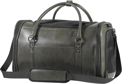 Stylish Leather Pet Carrier for Small Dogs and Cats Up to 15 lbs, Airline Approved Lightweight Travel Tote with Breathable Mesh and Shoulder Strap Green