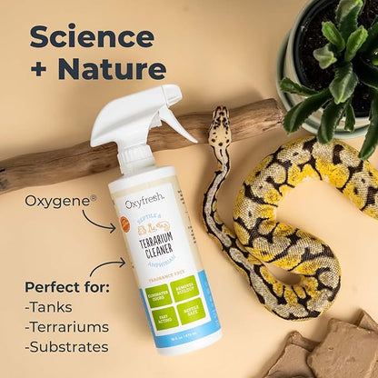 Oxyfresh Premium Terrarium Cleaner – Professional Amphibian and Reptile Terrarium Smell Eliminator – Safe & Quickly Removes Waste & Odors – Streak Free Glass – Bleach Free