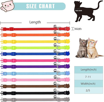 12 PCS Breakaway Cat Collars with Bell Colorful Soft Safety Buckle Cat Collars Adjustable Breakaway Kitten Collars Safety Collars for Cats (12 Colors)
