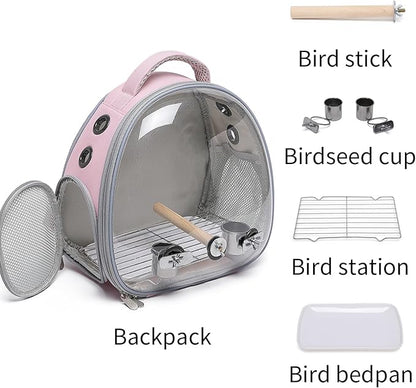 Portable Travel pet Backpack Carrier Hamster Bag Guinea Pig Bird Small Dog cat Turtle Carrier Rabbit Cage Squirrel Bearded Dragon Breathable Hangbag (Pink+Accessories)