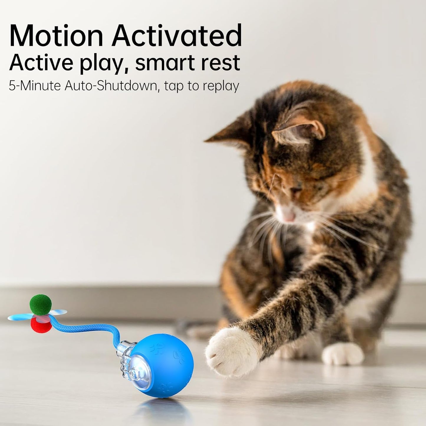 Interactive Cat Toy Ball- 2025 Smart Rolling Cat Toy with Shiny Tail, Motion Activated Boredom Relief for Indoor Cats, USB Rechargeable & Obstacle Avoidance